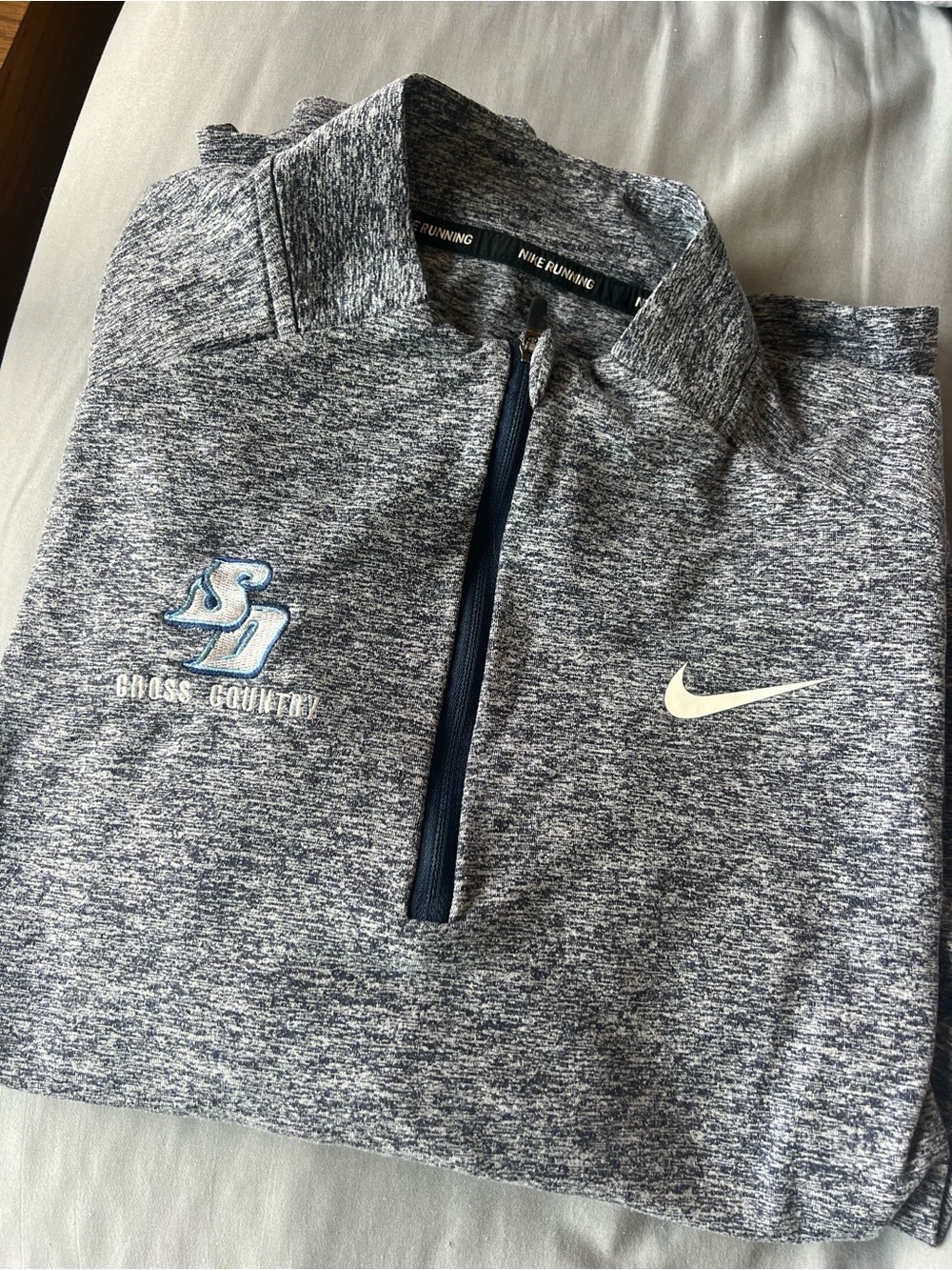 Nike women’s  Heathered Navy & White Zip Pullover San Diego cross country